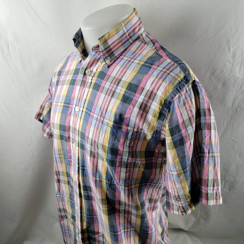 Brooks Brothers Shirt Mens Small Pink Multicolor Button Front Plaid Check S/S